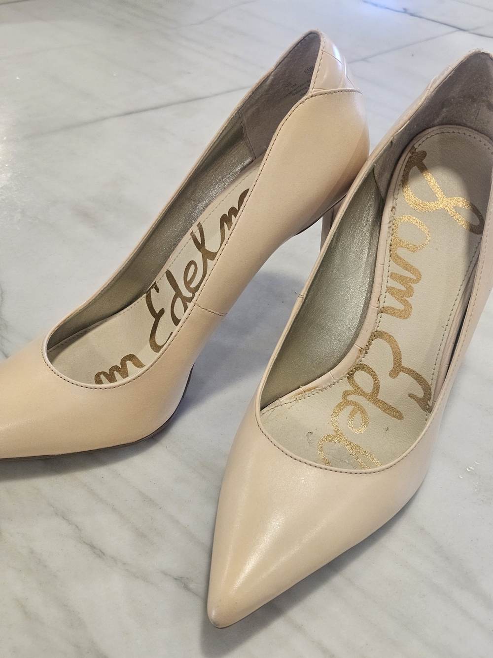Sam Edelman Hazel Pointed Toe Leather Pumps - Nude/Beige